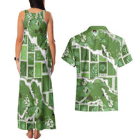 Hawaii Japanese Culture Sage Green Couples Matching Tank Maxi Dress and Hawaiian Shirt Spring Cranes Aloha Pattern