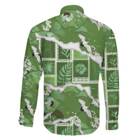 Hawaii Japanese Culture Sage Green Family Matching Off The Shoulder Long Sleeve Dress and Hawaiian Shirt Spring Cranes Aloha Pattern LT01 - Polynesian Pride