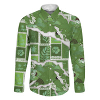 Hawaii Japanese Culture Sage Green Family Matching Tank Maxi Dress and Hawaiian Shirt Spring Cranes Aloha Pattern LT01 Dad's Shirt - Long Sleeve Sage - Polynesian Pride