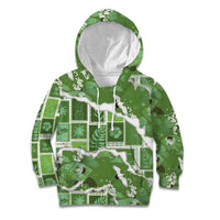Hawaii Japanese Culture Sage Green Kid Hoodie Spring Cranes Aloha Pattern