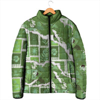 Hawaii Japanese Culture Sage Green Padded Jacket Spring Cranes Aloha Pattern