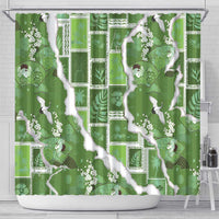 Hawaii Japanese Culture Sage Green Shower Curtain Spring Cranes Aloha Pattern