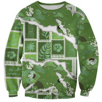 Hawaii Japanese Culture Sage Green Sweatshirt Spring Cranes Aloha Pattern