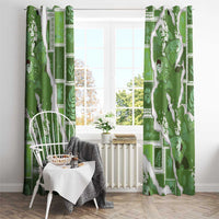 Hawaii Japanese Culture Sage Green Window Curtain Spring Cranes Aloha Pattern