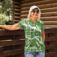 Hawaii Japanese Culture Sage Green Women Polo Shirt Spring Cranes Aloha Pattern