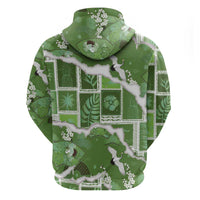 Hawaii Japanese Culture Sage Green Zip Hoodie Spring Cranes Aloha Pattern