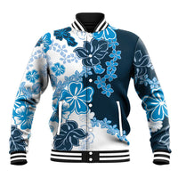 Blue Hibiscus Plumeria Floral Baseball Jacket - Polynesian Pride