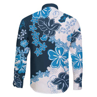 Blue Hibiscus Plumeria Floral Family Matching Off Shoulder Short Dress and Hawaiian Shirt - Polynesian Pride