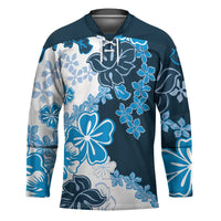 Blue Hibiscus Plumeria Floral Hockey Jersey - Polynesian Pride