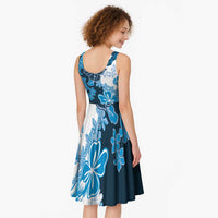Blue Hibiscus Plumeria Floral Midi Dress - Polynesian Pride