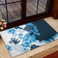 Blue Hibiscus Plumeria Floral Rubber Doormat - Polynesian Pride