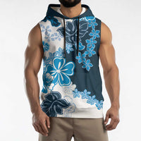 Blue Hibiscus Plumeria Floral Sleeveless Hoodie - Polynesian Pride