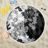 Gray Scale Hibiscus Plumeria Floral Beach Blanket - Polynesian Pride