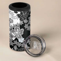 Gray Scale Hibiscus Plumeria Floral 4 in 1 Can Cooler Tumbler - Polynesian Pride