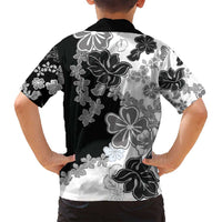 Gray Scale Hibiscus Plumeria Floral Family Matching Long Sleeve Bodycon Dress and Hawaiian Shirt LT01 - Polynesian Pride