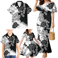 Gray Scale Hibiscus Plumeria Floral Family Matching Mermaid Dress and Hawaiian Shirt LT01 - Polynesian Pride