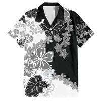 Gray Scale Hibiscus Plumeria Floral Family Matching Puletasi and Hawaiian Shirt LT01 Dad's Shirt - Short Sleeve Black - Polynesian Pride