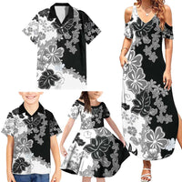 Gray Scale Hibiscus Plumeria Floral Family Matching Summer Maxi Dress and Hawaiian Shirt - Polynesian Pride