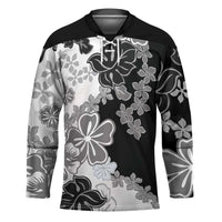 Gray Scale Hibiscus Plumeria Floral Hockey Jersey - Polynesian Pride