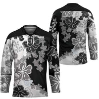 Gray Scale Hibiscus Plumeria Floral Hockey Jersey - Polynesian Pride