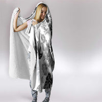 Gray Scale Hibiscus Plumeria Floral Hooded Blanket - Polynesian Pride