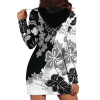 Gray Scale Hibiscus Plumeria Floral Hoodie Dress - Polynesian Pride