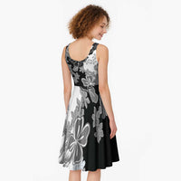 Gray Scale Hibiscus Plumeria Floral Midi Dress - Polynesian Pride
