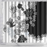 Gray Scale Hibiscus Plumeria Floral Shower Curtain - Polynesian Pride