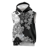 Gray Scale Hibiscus Plumeria Floral Sleeveless Hoodie - Polynesian Pride