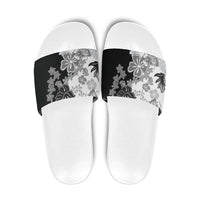 Gray Scale Hibiscus Plumeria Floral Slide Sandals - Polynesian Pride