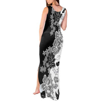 Gray Scale Hibiscus Plumeria Floral Tank Maxi Dress - Polynesian Pride