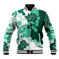 Green Hibiscus Plumeria Floral Baseball Jacket - Polynesian Pride