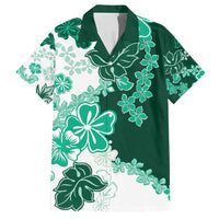 Green Hibiscus Plumeria Floral Family Matching Puletasi and Hawaiian Shirt LT01 Dad's Shirt - Short Sleeve Green - Polynesian Pride