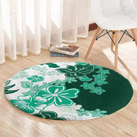 Green Hibiscus Plumeria Floral Round Carpet - Polynesian Pride