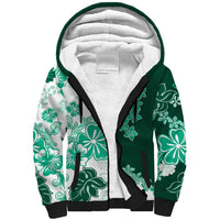 Green Hibiscus Plumeria Floral Sherpa Hoodie - Polynesian Pride