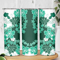 Green Hibiscus Plumeria Floral Skinny Tumbler - Polynesian Pride