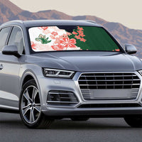 Green Orange Hibiscus Plumeria Floral Auto Sun Shade - Polynesian Pride