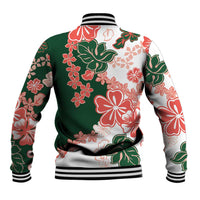 Green Orange Hibiscus Plumeria Floral Baseball Jacket - Polynesian Pride