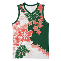 Green Orange Hibiscus Plumeria Floral Basketball Jersey - Polynesian Pride