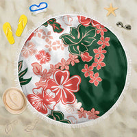 Green Orange Hibiscus Plumeria Floral Beach Blanket - Polynesian Pride