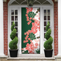 Green Orange Hibiscus Plumeria Floral Door Cover - Polynesian Pride