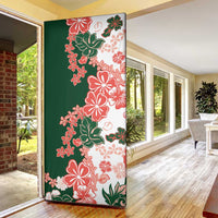 Green Orange Hibiscus Plumeria Floral Door Cover - Polynesian Pride