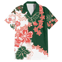 Green Orange Hibiscus Plumeria Floral Family Matching Long Sleeve Bodycon Dress and Hawaiian Shirt LT01 Dad's Shirt - Short Sleeve Orange - Polynesian Pride