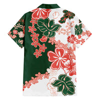 Green Orange Hibiscus Plumeria Floral Family Matching Off Shoulder Short Dress and Hawaiian Shirt - Polynesian Pride