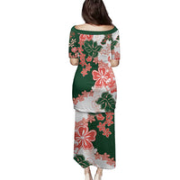Green Orange Hibiscus Plumeria Floral Family Matching Puletasi and Hawaiian Shirt LT01 - Polynesian Pride