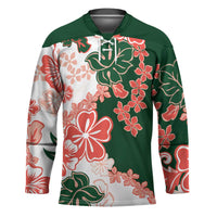 Green Orange Hibiscus Plumeria Floral Hockey Jersey - Polynesian Pride