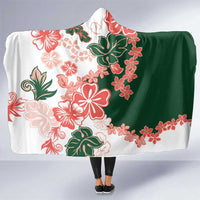 Green Orange Hibiscus Plumeria Floral Hooded Blanket - Polynesian Pride