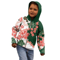 Green Orange Hibiscus Plumeria Floral Kid Hoodie - Polynesian Pride