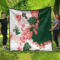 Green Orange Hibiscus Plumeria Floral Quilt - Polynesian Pride