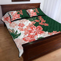 Green Orange Hibiscus Plumeria Floral Quilt Bed Set - Polynesian Pride